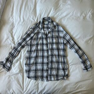 American Eagle Plaid Button Down Shirt Gray White Flannel | Women Small